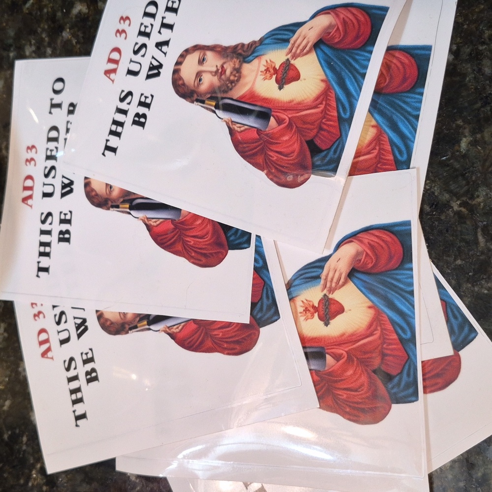 NEW🍷🍾✝️ CHRISTAN STICKER ✝️🍾🍷 Jesus Wine Bot. "THIS USED TO BE WATER" VINYL